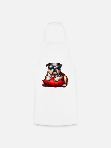 Cute Bulldog Wearing Sunglasses - Cooking Apron - white