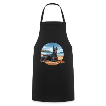 Doberman couché sur la plage - Tablier de cuisine - noir - Devant - AI Model Male 185 dark (185cm)