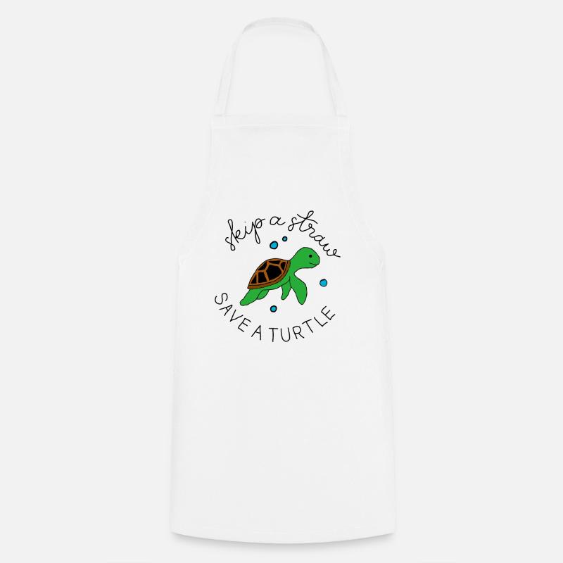 SKIP A STRAW SAVE A TURTLE - Cooking Apron - white