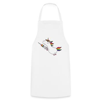 Licorne Immunicorn avec seringue arc-en-ciel - Tablier de cuisine - blanc - Devant - AI Model Male 185 dark (185cm)
