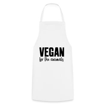 VEGAN FOR THE ANIMALS - Cooking Apron - white - Front - AI Model Male 185 dark (185cm)