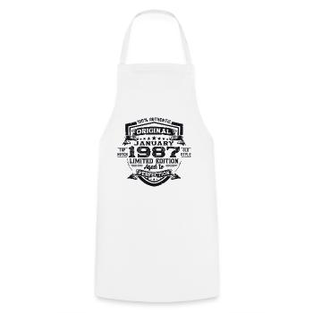 Né 1987 Janvier 36th anniversaire Homme cadeau - Tablier de cuisine - blanc - Devant - AI Model Male 185 dark (185cm)