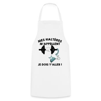 Mes halteres m'appellent faut que j'y aille - Tablier de cuisine - blanc - Devant - AI Model Male 185 dark (185cm)