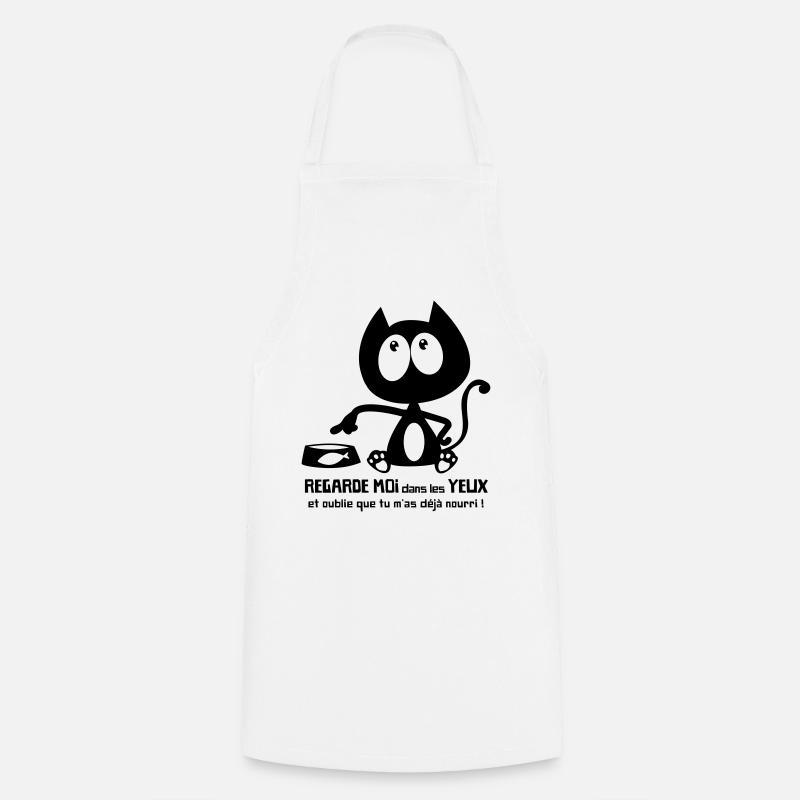 Chat noir mignon demande la nourriture ! humour - Tablier de cuisine - blanc