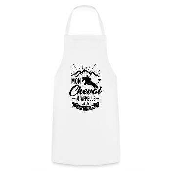 Riding T-shirt - my horse calls me - Cooking Apron - white - Front - AI Model Male 185 dark (185cm)