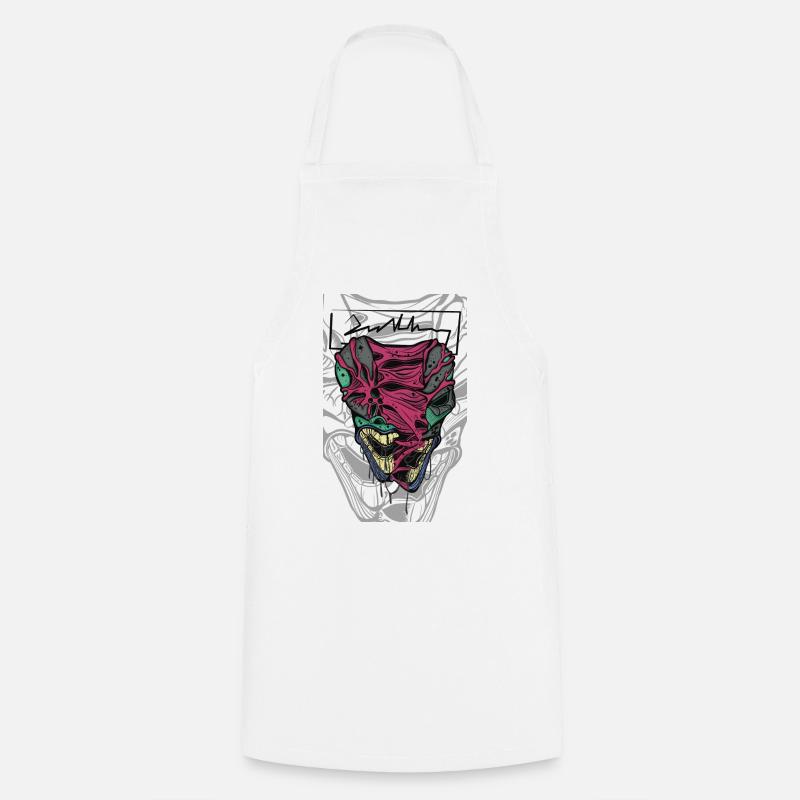 Visage de masque coloré et déformé - Tablier de cuisine - blanc