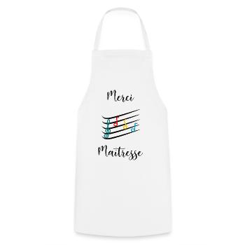 MAÎTRESSE. MERCI. MERCI MAÎTRESSE. - Tablier de cuisine - blanc - Devant - AI Model Male 185 dark (185cm)