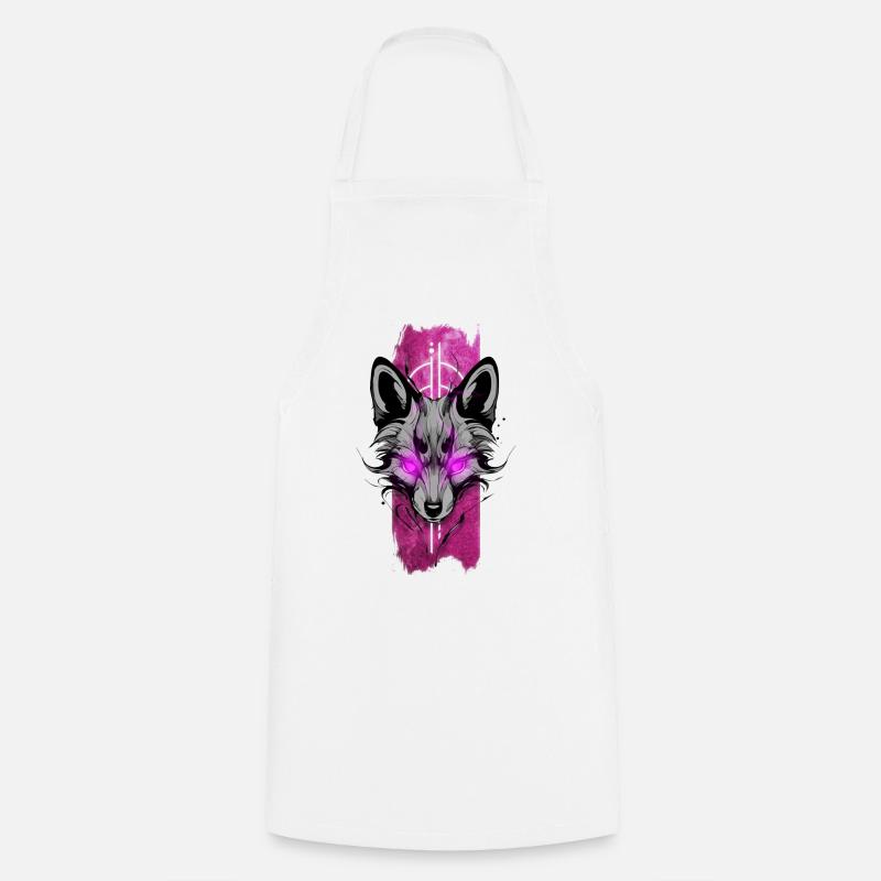 Radiant Foxfire: Fox with Glowing Pink Eyes - Cooking Apron - white