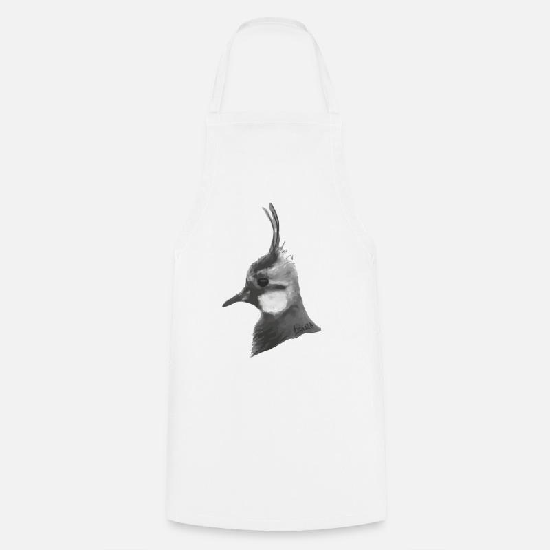 Lapwing Portrait - Gray Bird's Head with Feather Crown - Cooking Apron - white