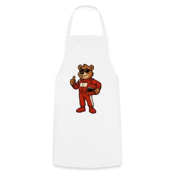 Racer Bear in Racing Suit - Cooking Apron - white - Front - AI Model Male 185 dark (185cm)