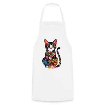Blütenkatze Farbexplosion - Kochschürze - Weiß - Vorne - AI Model Male 185 dark (185cm)