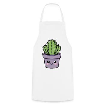 Kawaii Cactus in Purple Pot - Cooking Apron - white - Front - AI Model Male 185 dark (185cm)