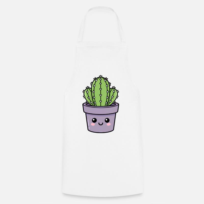 Cactus Kawaii dans un pot violet - Tablier de cuisine - blanc