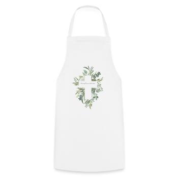 Konfirmation Geschenk – Florales Kreuz Design - Kochschürze - Weiß - Vorne - AI Model Male 185 dark (185cm)