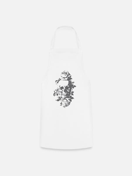 Gotische Totenkopfrosen - Kochschürze - Weiß