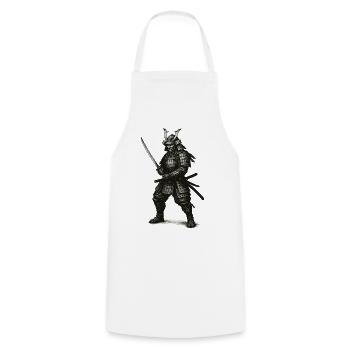 Samurai-Krieger in schwerer Rüstung - Kochschürze - Weiß - Vorne - AI Model Male 185 dark (185cm)