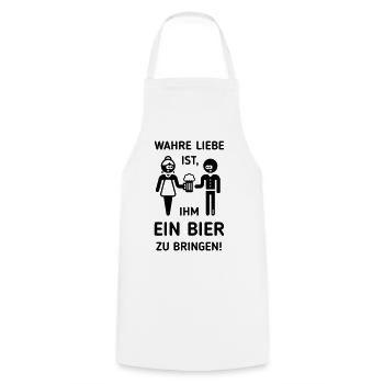 Wahre Liebe Ist, Ihm Ein Bier Zu Bringen! (1C) - Kochschürze - Weiß - Vorne - AI Model Male 185 dark (185cm)