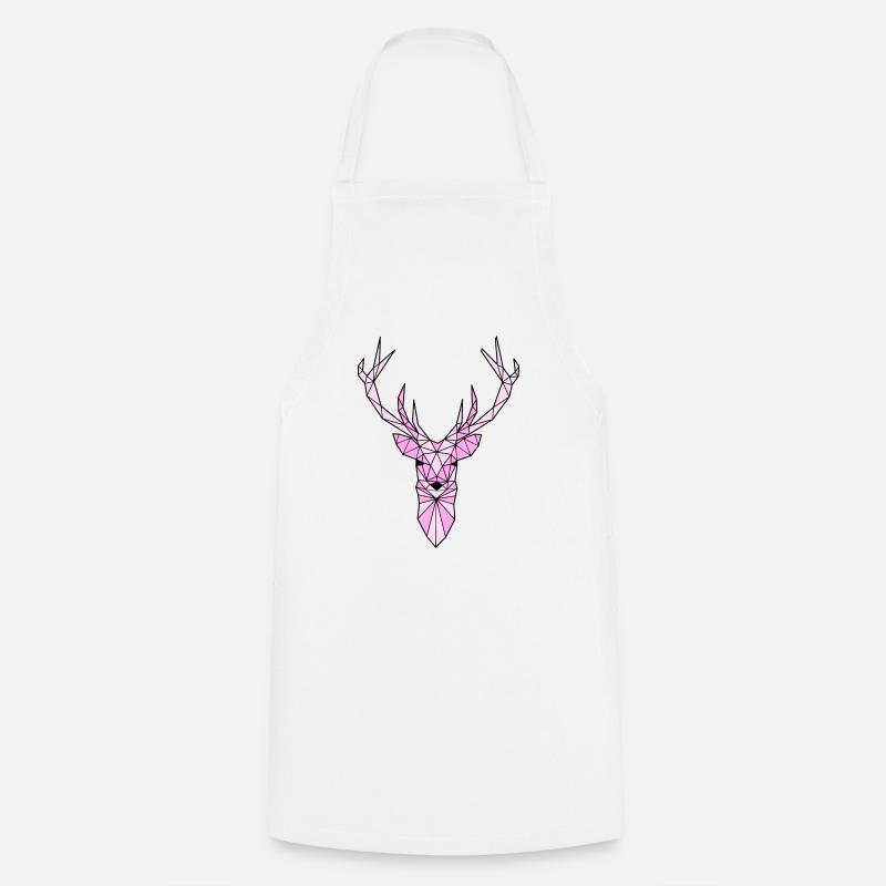Kunst Hirsch Bock in rosa mit großem Geweih - Kochschürze - Weiß