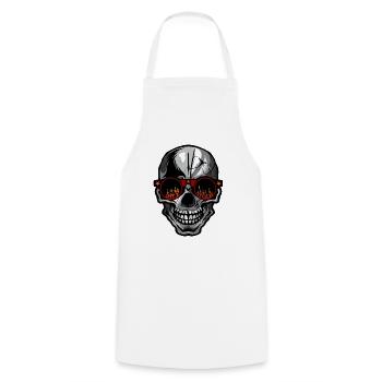 Totenkopf Schädel Crane skull Lünette runde Flamme Feuer - Kochschürze - Weiß - Vorne - AI Model Male 185 dark (185cm)