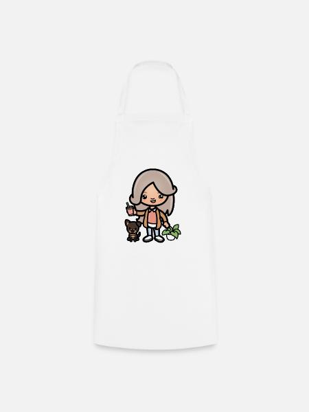 Cute toca girl - Personaje del juego estético y perro - Forklæde - hvid