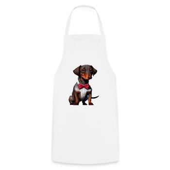 Dackelwelpe Dachshund mit Fliege Hund Hunde - Kochschürze - Weiß - Vorne - AI Model Male 185 dark (185cm)