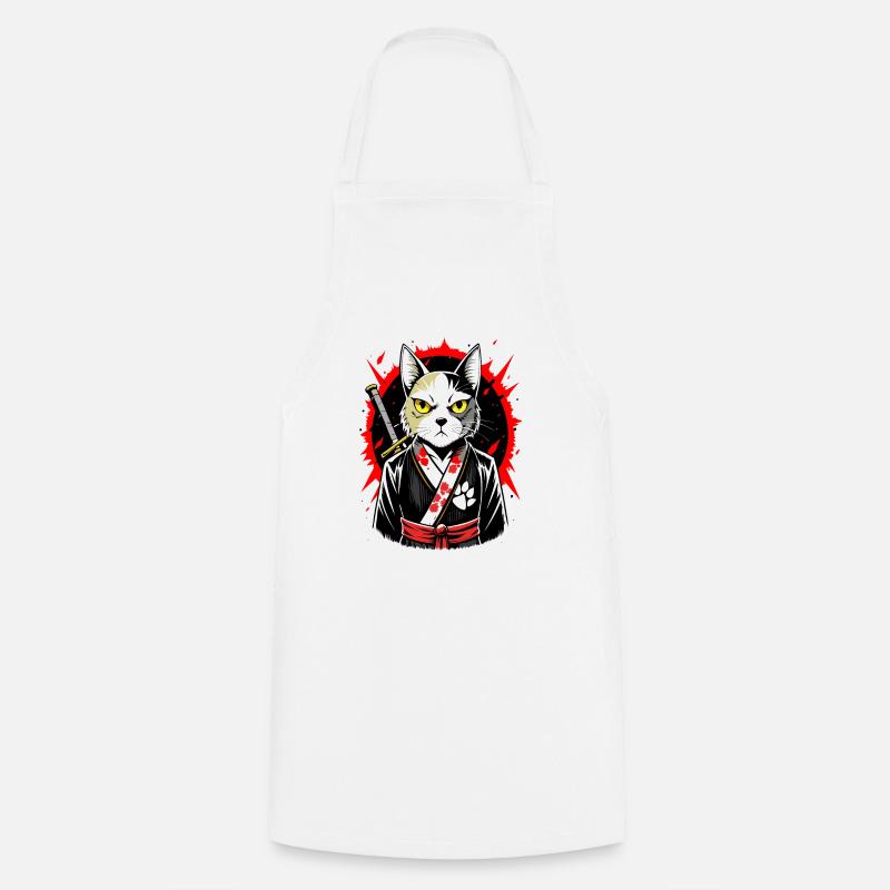 Samurai-Katze - Kochschürze - Weiß