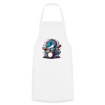 Cool T-Rex Dinosaur Drummer - Cooking Apron - white - Front - AI Model Male 185 dark (185cm)