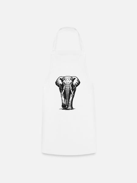 Elefant - Großwild, Stoßzahn, Elfenbein - Kochschürze - Weiß