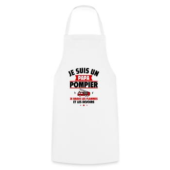 Papa pompier, Cadeau fête des pères - Tablier de cuisine - blanc - Devant - AI Model Male 185 dark (185cm)