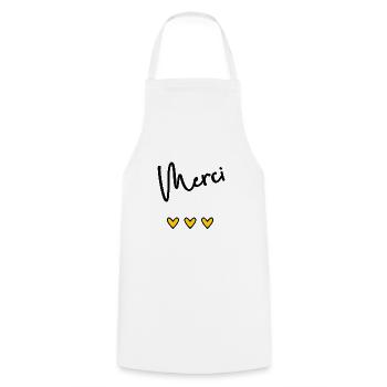 MERCI. THANKS. THANK YOU. ANNIVERSAIRE. NAISSANCE. - Tablier de cuisine - blanc - Devant - AI Model Male 185 dark (185cm)