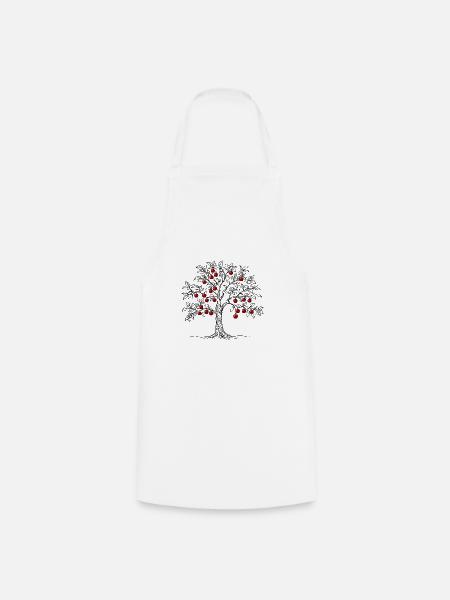 Apfelbaum mit roten Äpfeln – Lineart Motiv - Kochschürze - Weiß
