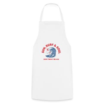 Sun, Surf & Soul – Retro Beach Vibes Tee - Cooking Apron - white - Front - AI Model Male 185 dark (185cm)
