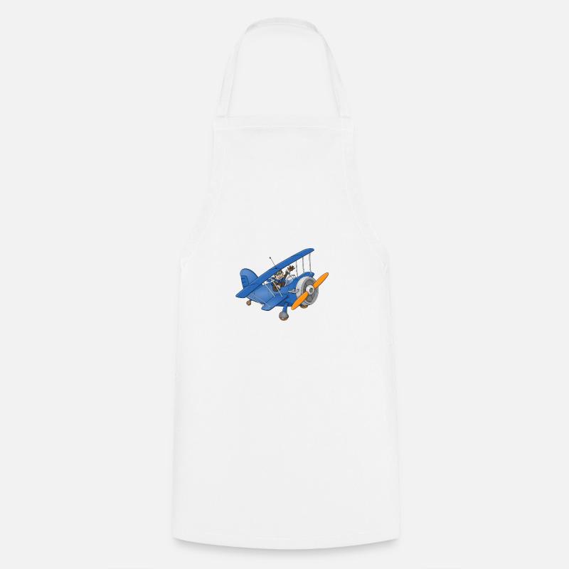 A cheerful pilot in a blue plane. - Cooking Apron - white