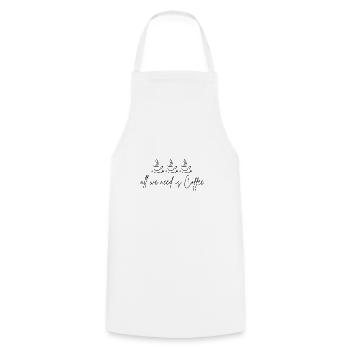 All I Need Is Coffee – Cult Coffee Design - Kochschürze - Weiß - Vorne - AI Model Male 185 dark (185cm)