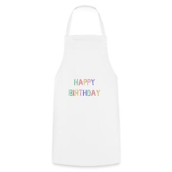 HAPPY BIRTHDAY. HAPPY BIRTHDAY. ANNIVERSARY. - Cooking Apron - white - Front - AI Model Male 185 dark (185cm)