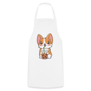 Süßer Corgi mit Bubble Tea - Kochschürze - Weiß - Vorne - AI Model Male 185 dark (185cm)