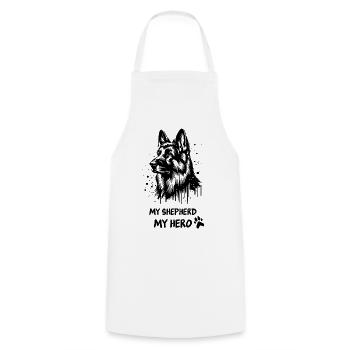 My Shepherd, My Hero – German Shepherd Dog Design - Cooking Apron - white - Front - AI Model Male 185 dark (185cm)