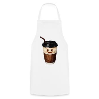 Lächelnde Kaffeetasse mit Strohhalm - Kochschürze - Weiß - Vorne - AI Model Male 185 dark (185cm)