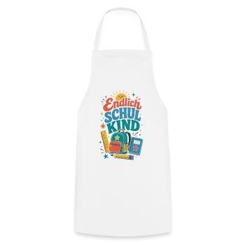 Endlich Schulkind – bunte Schultasche - Kochschürze - Weiß - Vorne - AI Model Male 185 dark (185cm)