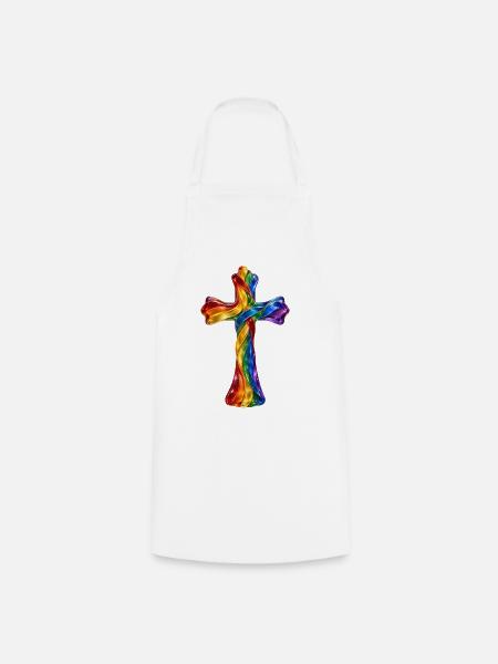 Regenbogenkreuz Glasoptik - Kochschürze - Weiß