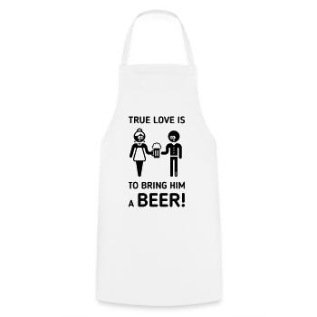 Wahre Liebe ist, ihm ein Bier zu bringen! (Trinker / 1C) - Kochschürze - Weiß - Vorne - AI Model Male 185 dark (185cm)