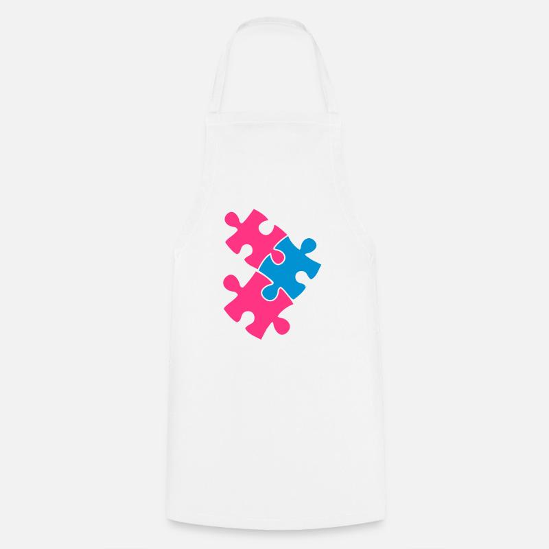 three jigsaw pieces fitting in two colour cute - Cooking Apron - white