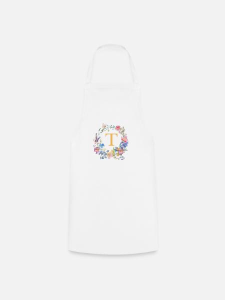 T Monogramm Floral, Blumenkranz, personalisierbar - Kochschürze - Weiß