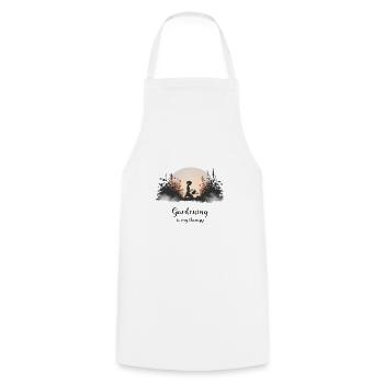 Le jardinage est ma thérapie – Nature & Relaxation - Tablier de cuisine - blanc - Devant - AI Model Male 185 dark (185cm)