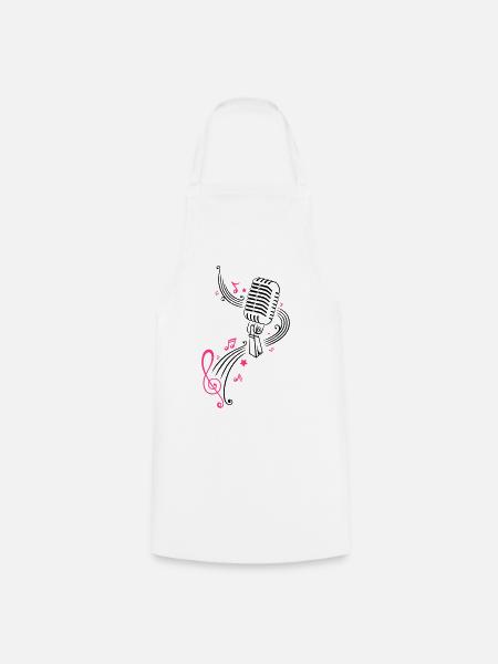 Retro microphone with music notes and clef. - Cooking Apron - white