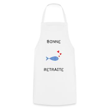 RETRAITE. BONNE RETRAITE. JOYEUSE RETRAITE - Tablier de cuisine - blanc - Devant - AI Model Male 185 dark (185cm)