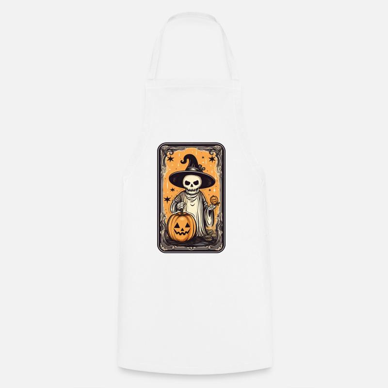 Tarot Witches Skeleton Card with Pumpkin - Cooking Apron - white