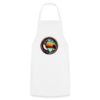 Cartoon toucan looking through round window - Cooking Apron - white - Front - AI Model Male 185 dark (185cm)