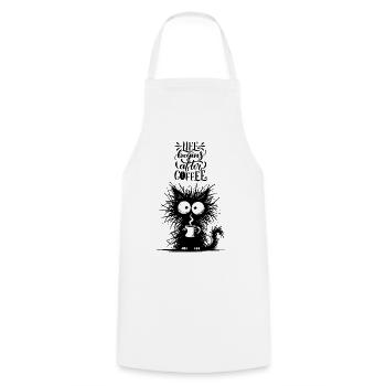 Coffee Cat Caffeine Colleague Office Breakfast Funny - Cooking Apron - white - Front - AI Model Male 185 dark (185cm)