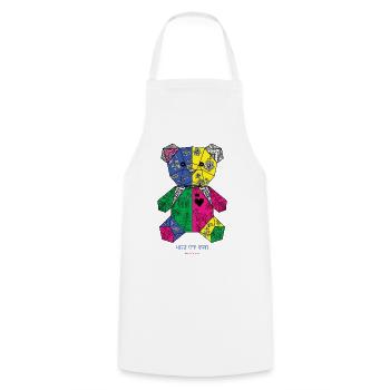 Mosaïque géométrique florale en nounours - Tablier de cuisine - blanc - Devant - AI Model Male 185 dark (185cm)